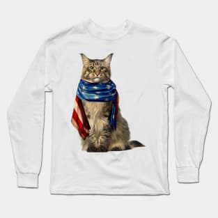 Patriotic Cat 4th Of July Men USA American Flag Long Sleeve T-Shirt